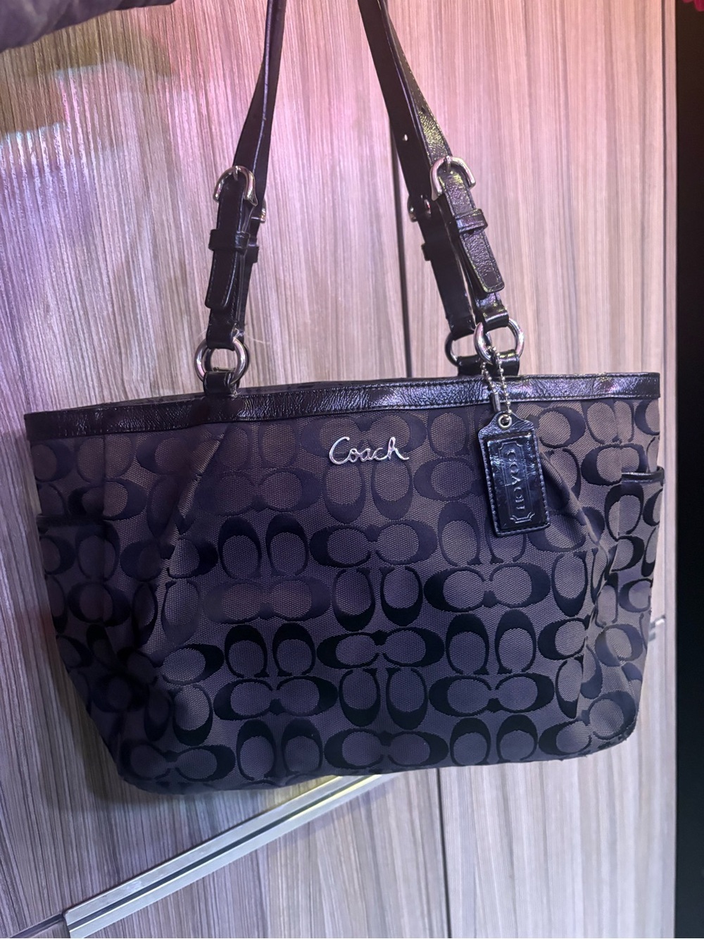 Coach Black/Brown Signature Tote with Logo Charm